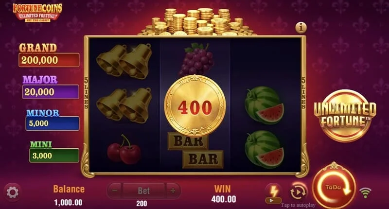 Fortune Coins Unlimited Fortune - vòng Lock & Respin với tính năng giữ đồng xu