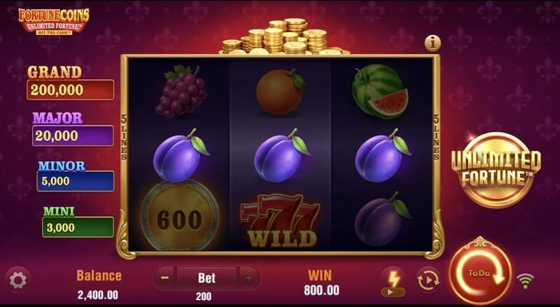 Fortune Coins Unlimited Fortune - lưới 3x3 cơ bản với biểu tượng trái cây